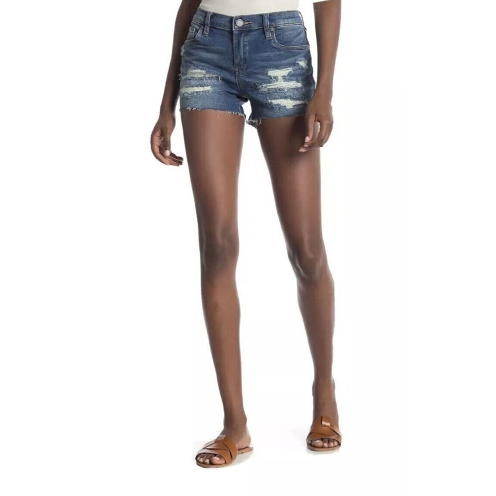 BLANKNYC Denim‎ Rip and Repair Denim Shorts NEW $78 Sz 28 Jersey Girls Blue